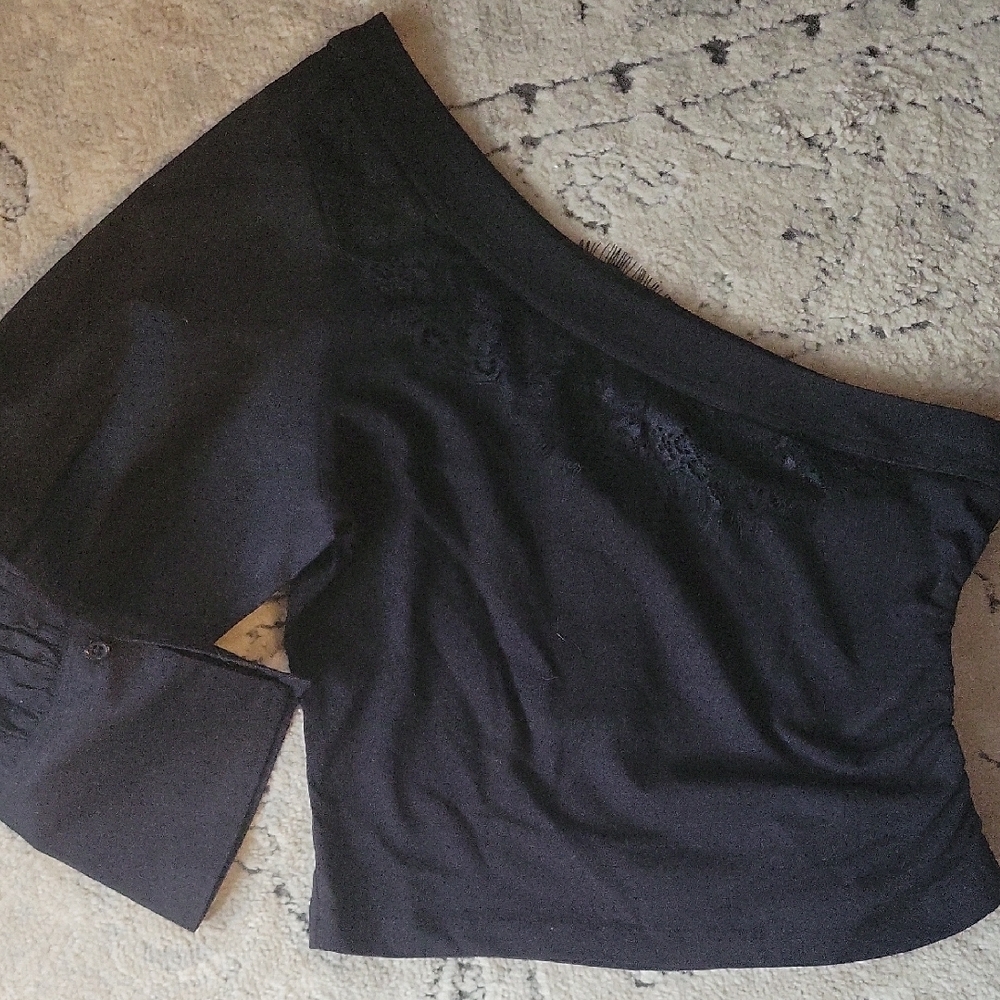 NEW Anthropologie Black One-Shoulder Top with Lace Detail